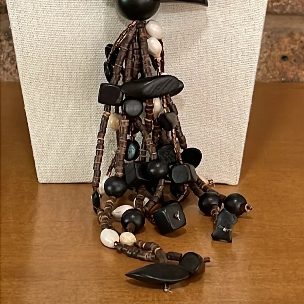 Wooden Beaded vintage tassel necklace